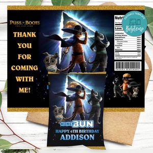 Puss In Boots The Last Wish Birthday Honey Buns Snack Bag Label Customizable Instant Download