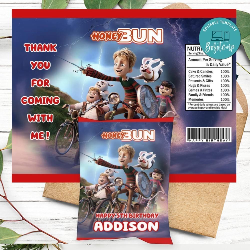 Giants Of La Mancha Birthday Honey Buns Snack Bag Label Customizable Instant Download