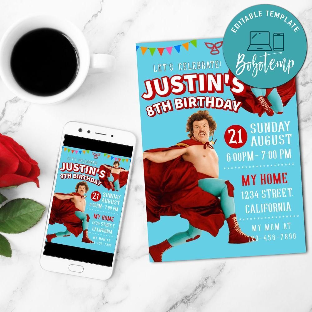 Nacho Libre Mobile Invite Customizable Template Instant Download