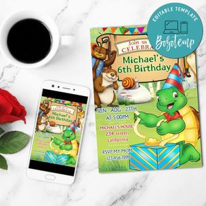 Franklin the turtle Birthday Invitation Customizable Template to Print at Home Instant Download