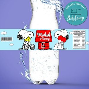 Snoopy Birthday Water Bottle Label Template to Print at Home Instant Download