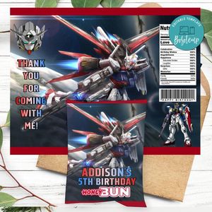 Gundam Birthday Honey Buns Snack Bag Label Customizable Instant Download