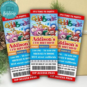 Oddbods Ticket Invitation Customizable Template Instant Download