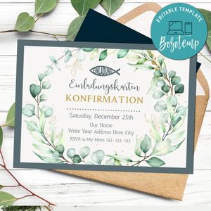 Einladungskarten Konfirmation Template Printable Instant Download