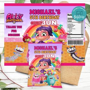 Abby Hatcher Birthday Honey Buns Snack Bag Label Customizable Instant Download