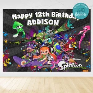 Splatoon Birthday Backdrop Digital File Template Instant Download