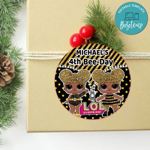 Queen Bee Lol Circle Sticker Template Customizable to Print at Home Instant Download