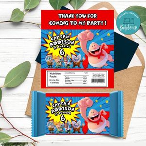 Captain underpants Candy bar Label Customizable Template Instant Download