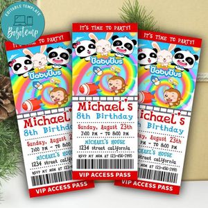 Baby Bus Panda Ticket Invitation Customizable Template Instant Download