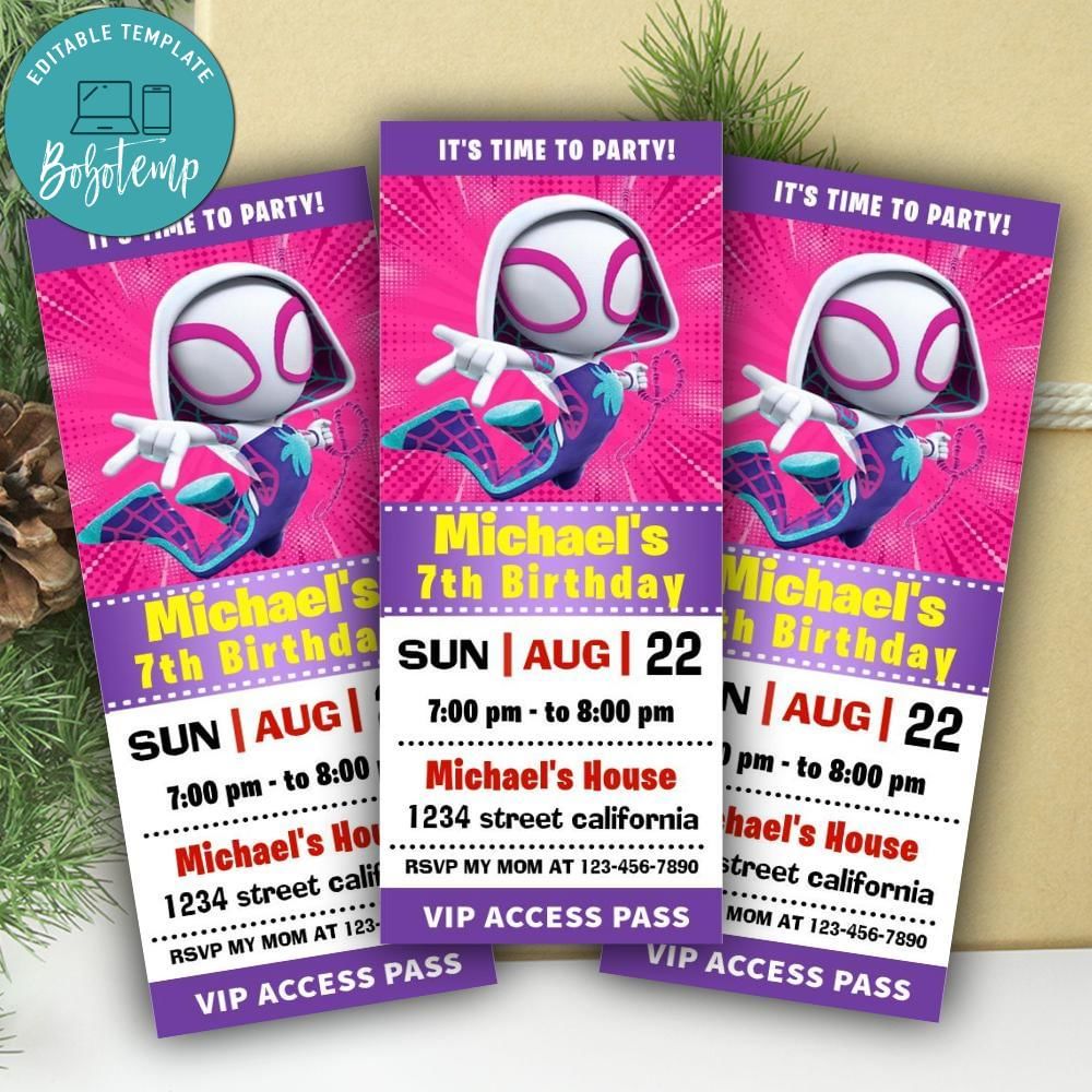 Ghost Spider Ticket Invitation Customizable Template | Bobotemp