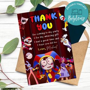 Digital Circus Thank You Card Customizable Template To Print At Home Instant Download