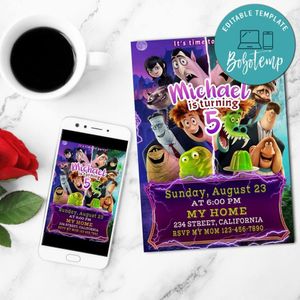 Hotel Transylvania 4 Birthday Invitation Customizable Template to Print at Home Instant Download