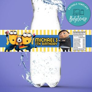 Minions the rise of Gru Birthday Water Bottle Label Template to Print at Home Instant Download