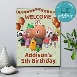 Brown And Friends Birthday Welcome Sign Digital File Printable Instant Download