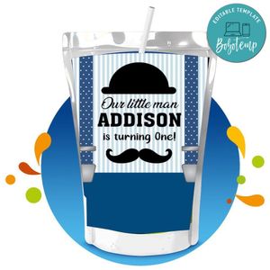 Little man Capri Sun Birthday Labels Digital File Printable Instant Download