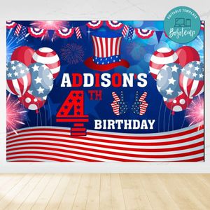 4th Of July Birthday Birthday Backdrop Digital File Template Instant Download