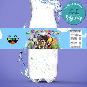 Toca Boca Bottle Label Birthday Water Bottle Label Template to Print at Home Instant Download