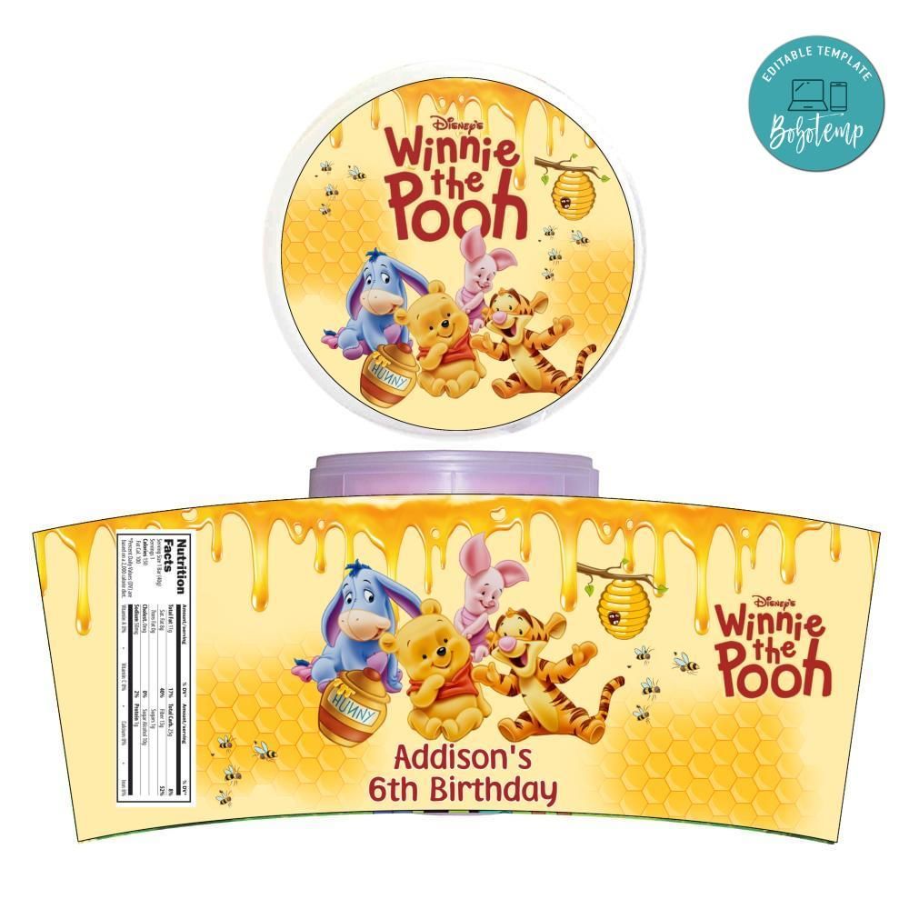 Winnie The Pooh Cotton Candy Label Template To Print At Home Instant Download
