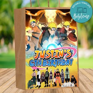 Naruto Shippuden Gift bag label Template Printable Instant Download