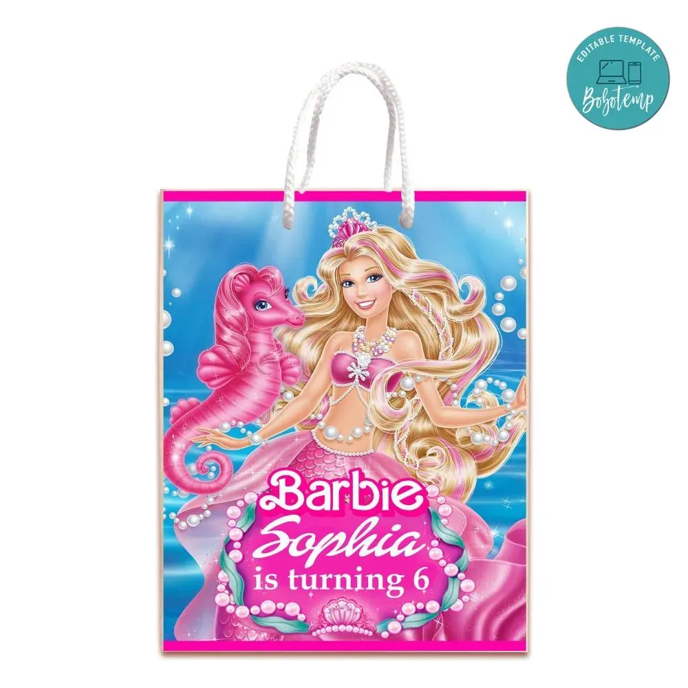 Sirena Barbie Gift Bag Label Template Printable DIY | Bobotemp