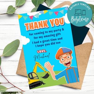 Blippi Thank You Card Customizable Template To Print At Home Instant Download