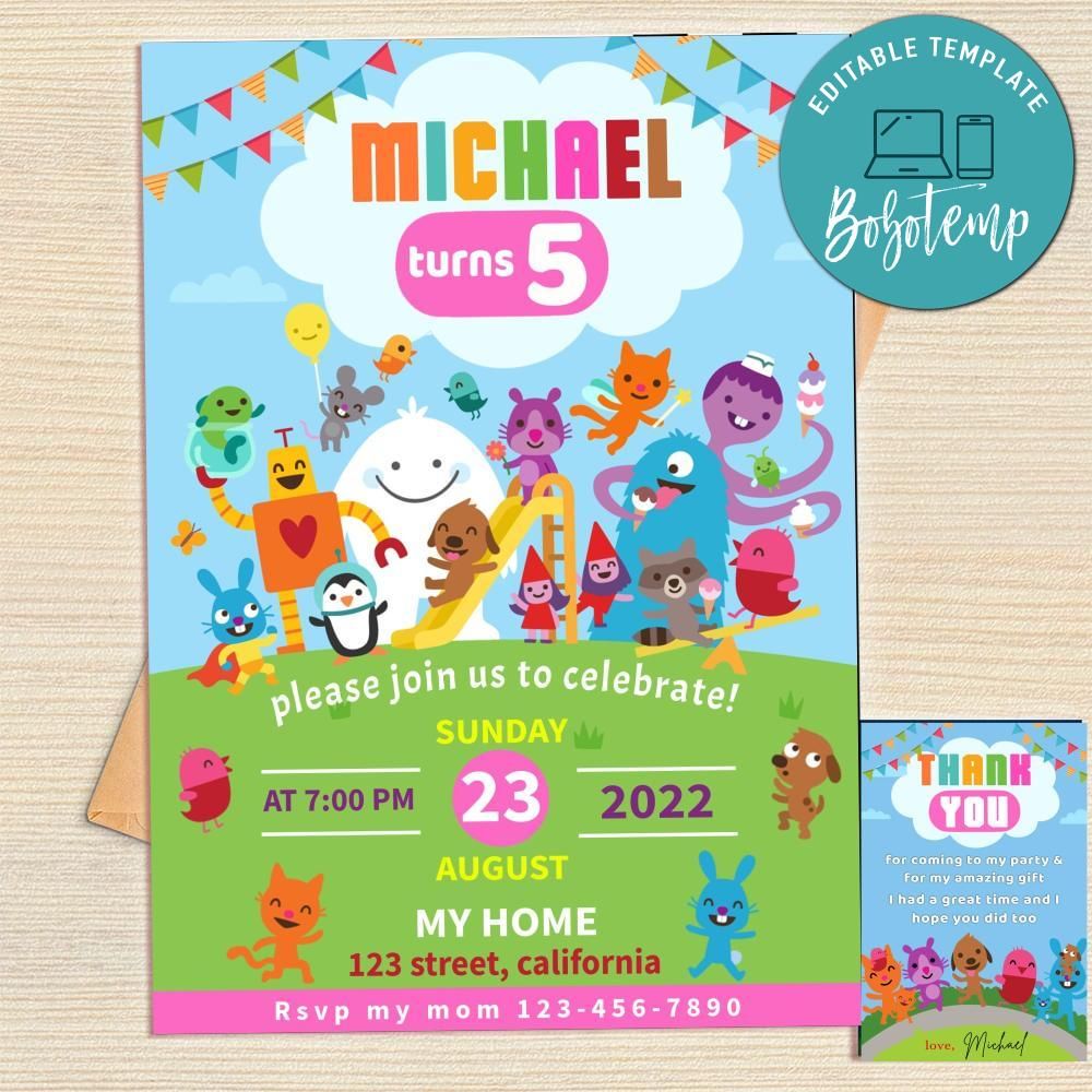 Sago Mini Invitation Template Free Thank You Card Printable | Bobotemp