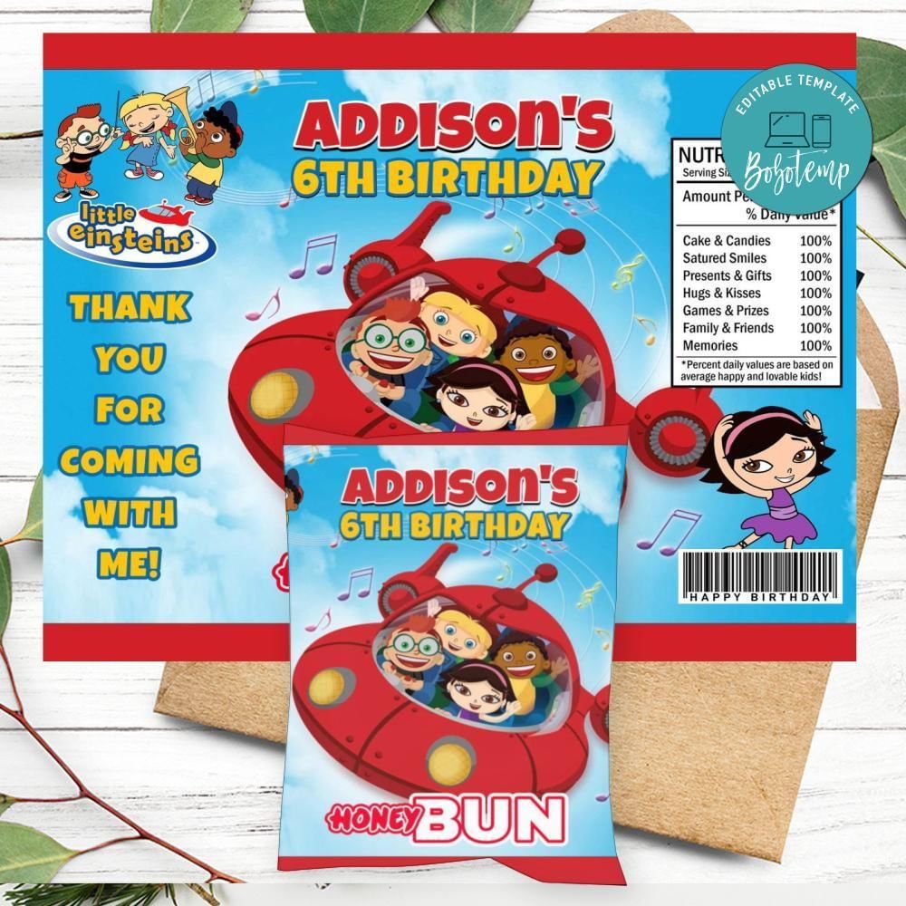 Little Einstein Birthday Honey Buns Snack Bag Label Customizable Instant Download