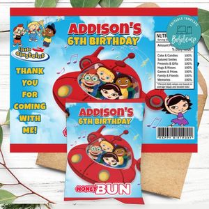 Little Einstein Birthday Honey Buns Snack Bag Label Customizable Instant Download