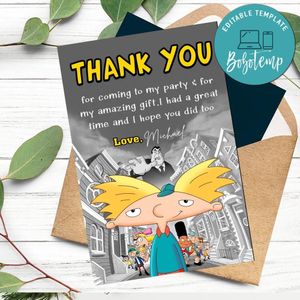 Hey Arnold Thank You Card Customizable Template To Print At Home Instant Download