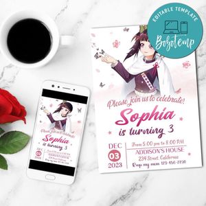 Kanao Demon Slayer Birthday Invitation Customizable Template to Print at Home Instant Download
