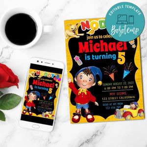 Noddy Birthday Flyer Customizable Template to Print at Home Instant Download