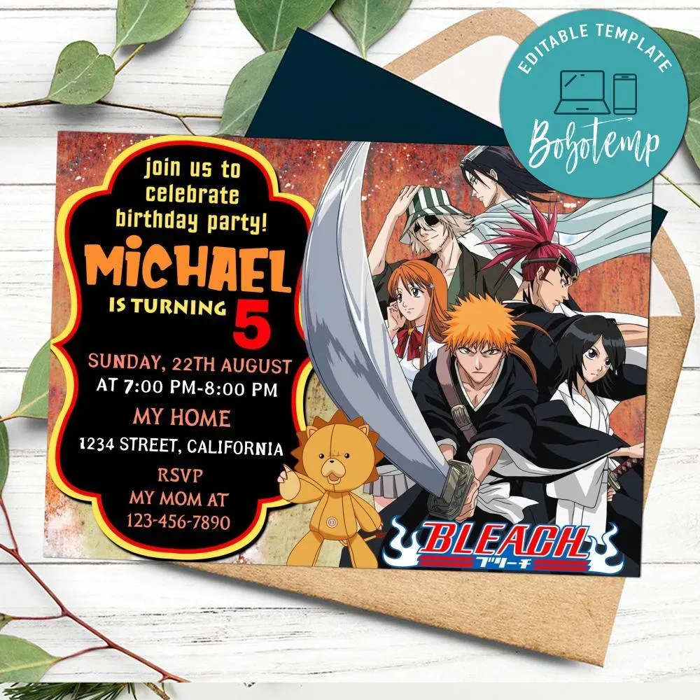 Bleach Invitation Customizable Template DIY Bobotemp