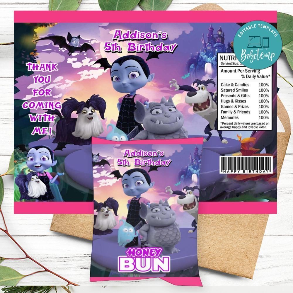 Vampirina Birthday Honey Buns Snack Bag Label Customizable Instant Download