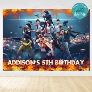 Free fire Birthday Backdrop Digital File Template Instant Download