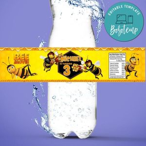 Bee movie Birthday Water Bottle Label Template to Print at Home Instant Download