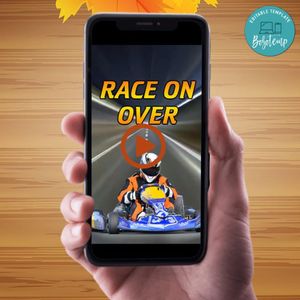 Kart racing Birthday Video Invitation Digital Template Customizable Instant Download