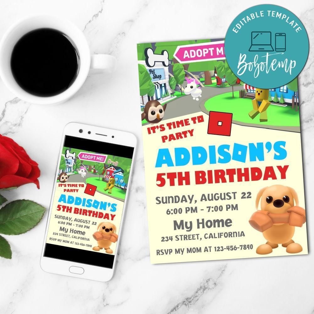 Adopt Me Mobile Invite Customizable Template Instant Download