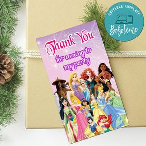 Disney Princess Thank You Tag Customizable Template To Print At Home Instant Download