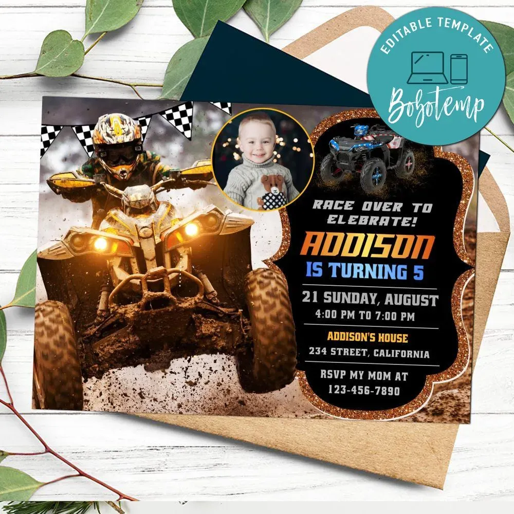 ATV Birthday Invitation with Photo Customizable | Bobotemp