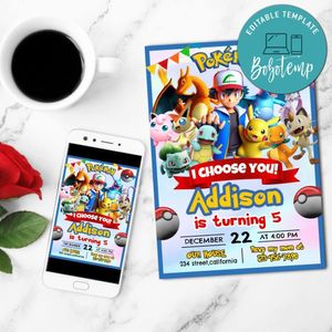 Pokemon Party Invitation Customizable Template to Print at Home Instant Download