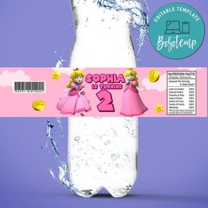 Princess Peach Birthday Water Bottle Label Template to Print at Home Instant Download