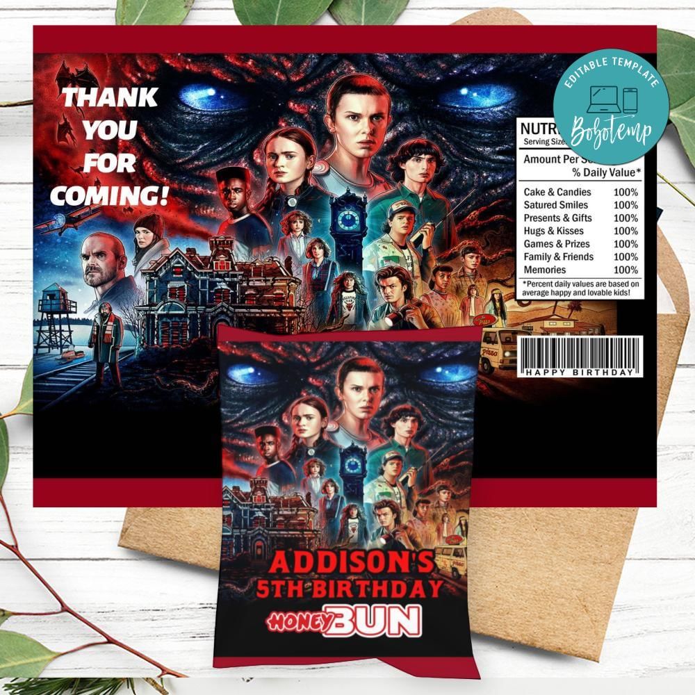 Stranger Things Season 4 Birthday Honey Buns Snack Bag Label ...