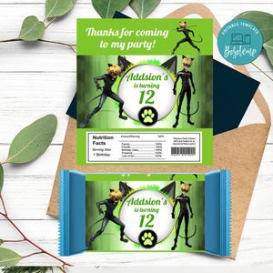 Cat Noir Candy Bar Label Customizable Template Instant Download
