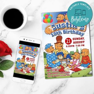 Berenstain Bears Invitation Customizable Template to Print at Home Instant Download
