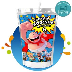 Captain underpants Capri Sun Birthday Labels Digital File Printable Instant Download