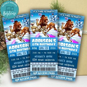Ice Age Ticket Invitation Customizable Template Instant Download