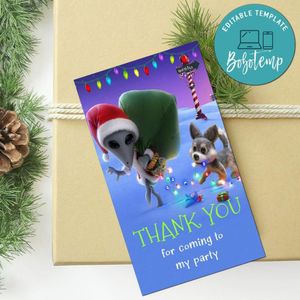 Alien Xmas Thank You Tag Customizable Template To Print At Home Instant Download