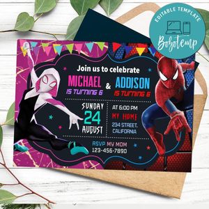 Gwen Stacy and Spiderman Invitation Customizable Template to Print at Home Instant Download