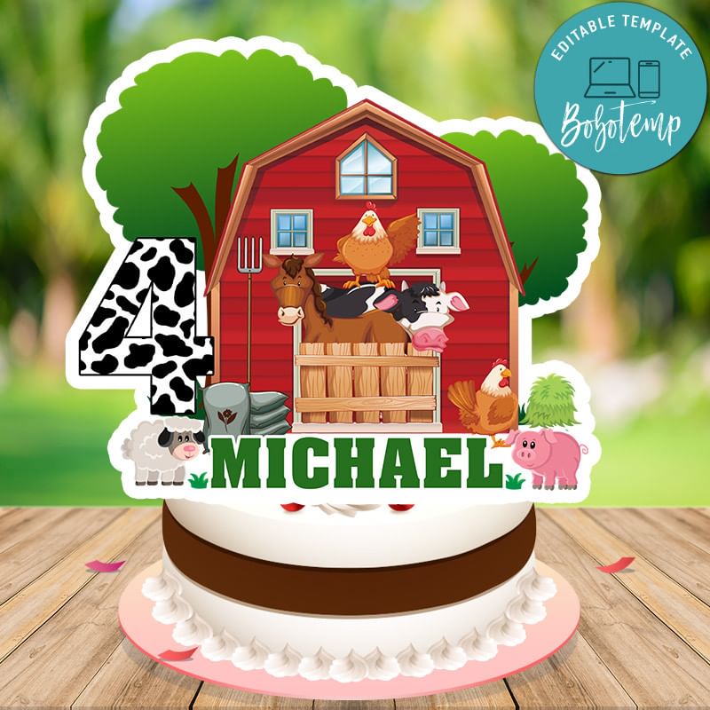 Barnyard farm animals Cake Topper Template Printable Bobotemp