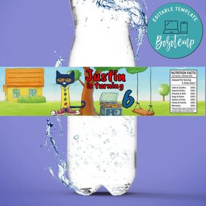 Pete the cat Birthday Water Bottle Label Template to Print at Home Instant Download